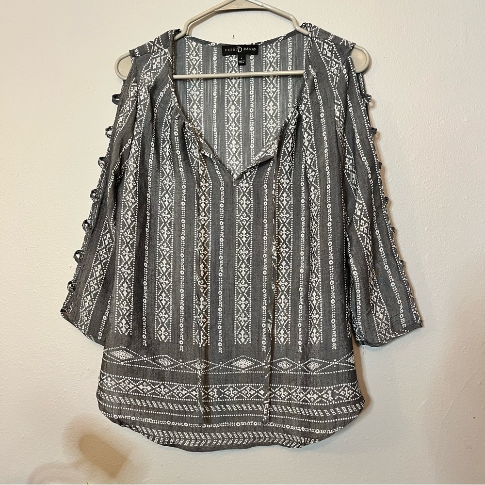 Fred David Women's Bohemian Open Shoulder Top Size Small